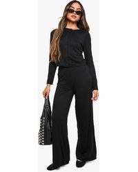 Boohoo - Supersoft Popper Long Sleeve Top And Straight Leg Trouser Set - Lyst