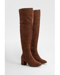 Boohoo - Faux Suede Block Heel Over The Knee High Boots - Lyst