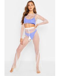 Boohoo Womens Glitter Mesh Flare Beach Trousers - White - Xl