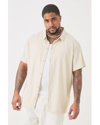 BoohooMAN - Plus Short Sleeve Regular Textured Shirt In Stone - Lyst