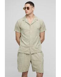 BoohooMAN - Regular Fit Jersey Towelling Revere Shirt & Runner Short Set - Lyst