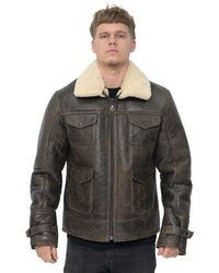 BoohooMAN - Infinity Leather Sheepskin Classic Safari Jacket-hertford - Lyst