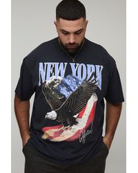 BoohooMAN - Plus Oversized Extended Neck Official New York Eagle Print Acid Wash T-Shirt - Lyst