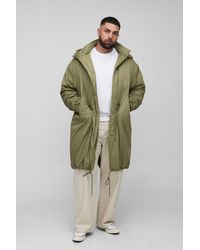 Boohoo - Plus Regular Fit Peached Nylon Funnel Neck Mid Length Parka Jacket - Lyst