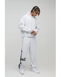 BoohooMAN - Oversized Boxy Zip Through Worldwide Graffiti Print Zip Through Tracksuit - Lyst