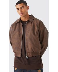 BoohooMAN - Boxy Vintage Pu Embossed Collared Bomber - Lyst