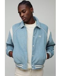 BoohooMAN - Regular Fit Pu Panel Cord Back Applique Bomber Jacket - Lyst