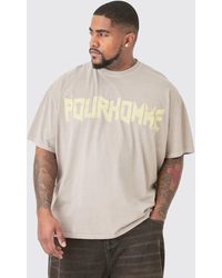 BoohooMAN - Plus Oversized Washed Pour Homme Print T-shirt - Lyst