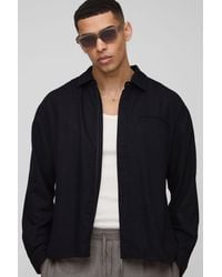 BoohooMAN - Heavyweight Linen Oversized Concealed Placket Overshirt - Lyst