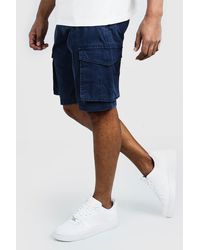 BoohooMAN Washed Cotton Slim Fit Cargo Short - Blue