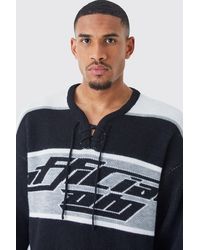 BoohooMAN - Tall Oversized Knitted Hockey Top With Tie Detail - Lyst