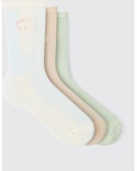 Boohoo - Pack De 3 Pares De Calcetines Deportivos Con Bordado Man Y Rayas - Lyst