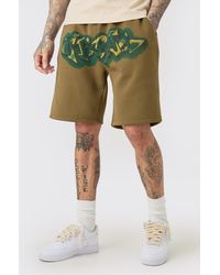 BoohooMAN - Tall Relaxed Official Graffiti Spray Shorts - Lyst