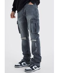 BoohooMAN - Tall Slim Flare Rigid Ripped Cargo Pocket Jean - Lyst