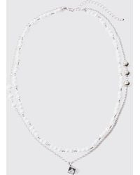 BoohooMAN - Pearl Chain And Dice Pendant Multi Layer Necklace - Lyst