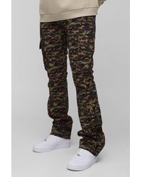 BoohooMAN - Tall Washed Ripstop Stacked Zip Hem Camo Cargo Trousers - Lyst
