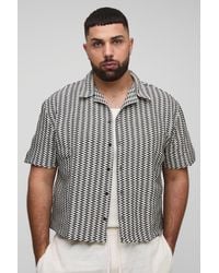 BoohooMAN - Plus Abstract Stripe Open Knit Oversized Boxy Revere Shirt - Lyst