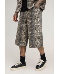 BoohooMAN - Tall Washed Leopard Longline Jorts - Lyst