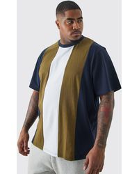 BoohooMAN - Plus Vertical Colour Block T-shirt In Navy - Lyst