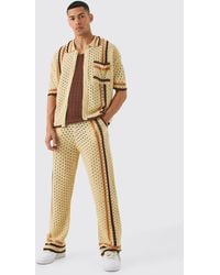 BoohooMAN - Boxy Open Stitch Polo Trouser Knitted Set - Lyst