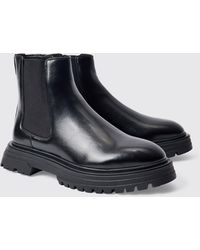 BoohooMAN - Pu Chunky Sole Chelsea Boot In Black - Lyst