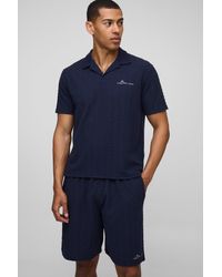 BoohooMAN - Boxy Embroidered Revere Textured Polo & Relaxed Shorts Set - Lyst