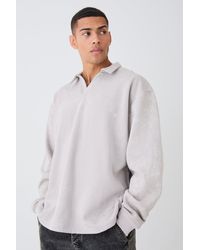 BoohooMAN - Oversized Washed Revere Rugby Sweatshirt Polo - Lyst