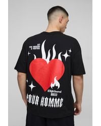 BoohooMAN - Oversized Pour Homme Flame Heart Graphic T-Shirt - Lyst