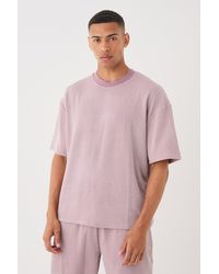 BoohooMAN - Oversized Boxy Extended Neck Stripe Texture T-shirt - Lyst
