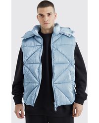 BoohooMAN - Tall Metallic Quilted Gilet With Hood - Lyst