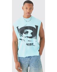 BoohooMAN - Oversized Extended Neck Drop Shoulder Racer Graphic Tank - Lyst