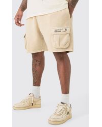 BoohooMAN - Plus Loose Fit Washed Cargo Jersey Short In Stone - Lyst