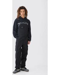BoohooMAN - Washed Twill Multi Cargo Pocket Relaxed Fit Dungarees - Lyst