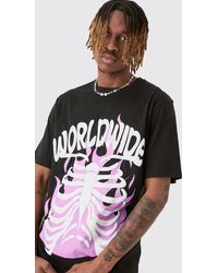 BoohooMAN - Tall World Wide Skeleton Graphic Puff Print T-shirt In Black - Lyst