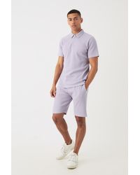 BoohooMAN - Slim Fit Waffle Polo & Short Set - Lyst