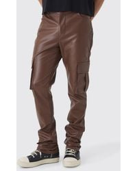 BoohooMAN - Slim Fit Stacked Flared Cargo Pu Trouser - Lyst