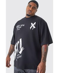 BoohooMAN - Plus Oversized Extended Neck Graffiti T-shirt - Lyst
