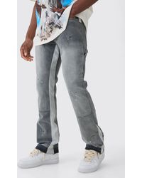 BoohooMAN - Slim Rigid Flare Paint Splatter Gusset Carpenter Jeans - Lyst