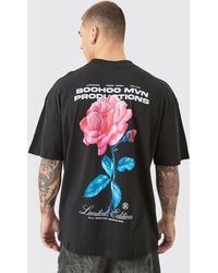 BoohooMAN - Oversized Extended Neck Floral Back Print T-shirt - Lyst