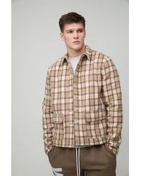 BoohooMAN - Tall Borg Lined Brushed Plaid Oversized Shirt Jacket - Lyst