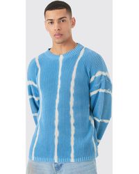 BoohooMAN - Oversized Boxy Stone Wash Sweater In Light Blue - Lyst