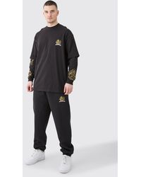 BoohooMAN - Tall Oversized Dragon Faux Layer T-shirt Tracksuit - Lyst