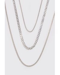 BoohooMAN - 3 Pack Chain Necklace In Silver - Lyst