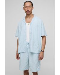 Boohoo - Conjunto Oversize De Camisa De Organdí Con Apliques Y Pantalón Corto Holgado De Mezcla De Lino - Lyst