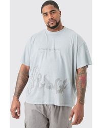 BoohooMAN - Plus Oversized Pour Homme Printed T-shirt In Grey - Lyst