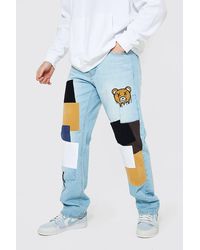BoohooMAN - Relaxed Fit Teddy Patchwork Jeans - Lyst