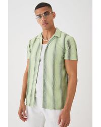 BoohooMAN - Open Stitch Sheer Stripe Shirt - Lyst