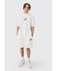 BoohooMAN - Oversized Boxy Flock Printed T-shirt & Short Set - Lyst