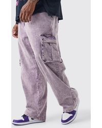 BoohooMAN - Plus Relaxed Acid Wash Cord Cargo Trouser - Lyst