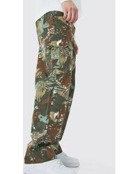BoohooMAN - Tall Fixed Waist Relaxed Twill Camo Cargo Trouser - Lyst